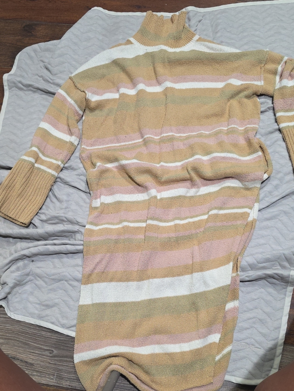 Free People Striped Turtleneck Sweater Dress in Beige, Pink & White